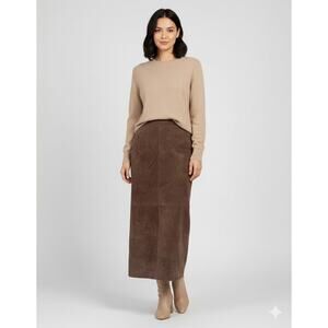 Vtg Genuine Suede Leather Mocha mousse color Long pencil Skirt Side Slit 8/29W